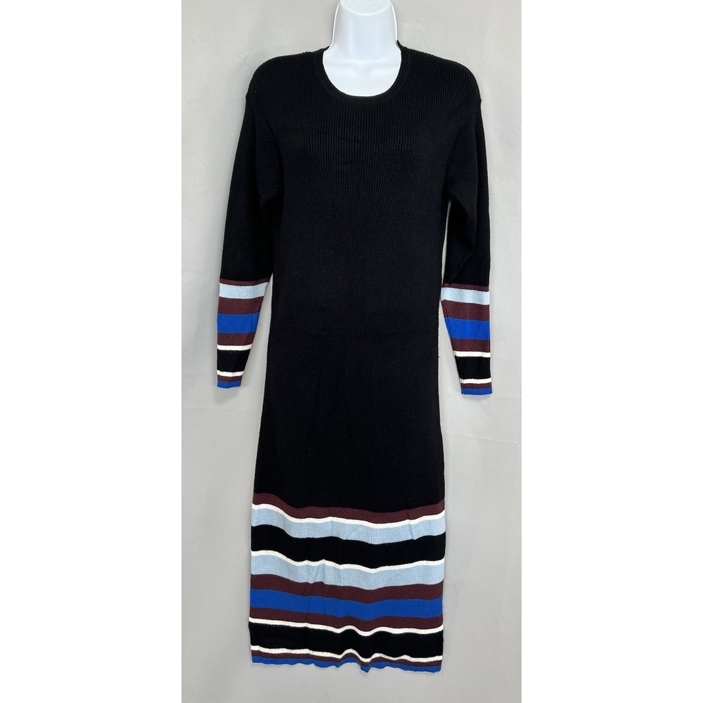 ANTHROPOLOGIE Saturday Sunday Parvati Sweater‎  Black Striped Dress Sz XS